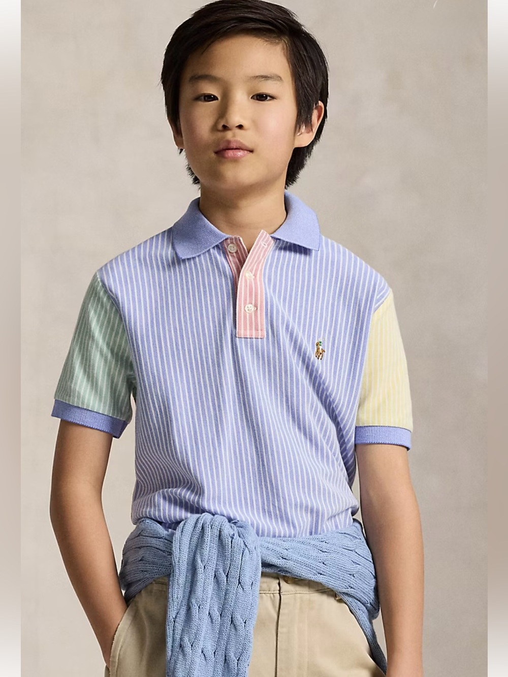 Polo by Ralph Lauren Kids Striped Cotton Polo in Light Blue Pastel Sleeves 14/16